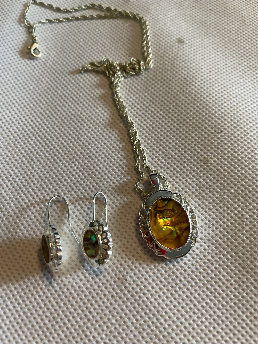 Yellow abalone shell sterling silver jewelry set